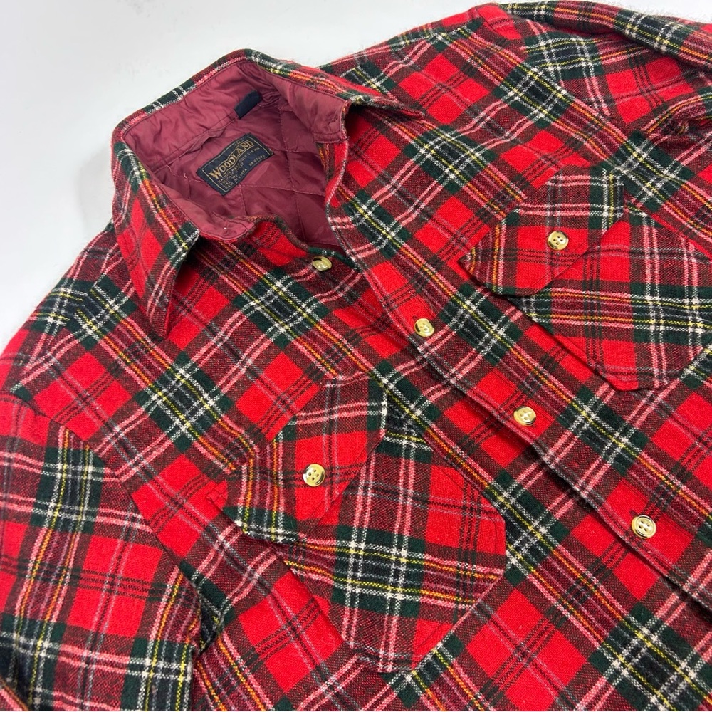 Vintage Woodland Mens Medium Tartan Plaid Jacket Shacket Wool Red Hunting Quilt